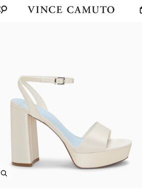 Vince Camuto Cream Platform Block Heel Sandal with Ankle Strap